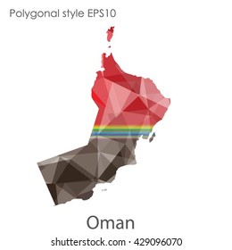 Oman map in geometric polygonal style.Abstract Oman map with triangle.Mosaic of Oman map background.