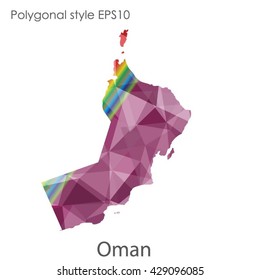 Oman map in geometric polygonal style.Abstract Oman map with triangle.Mosaic of Oman map background.