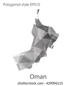 Oman map in geometric polygonal style.Abstract Oman map with triangle.Mosaic of Oman map background.