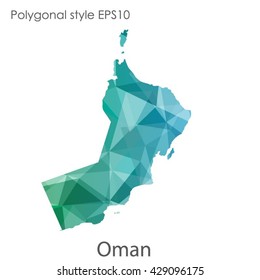 Oman map in geometric polygonal style.Abstract Oman map with triangle.Mosaic of Oman map background.