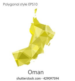 Oman map in geometric polygonal style.Abstract Oman map with triangle.Mosaic of Oman map background.
