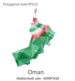 Oman map in geometric polygonal style.Abstract Oman map with triangle.Mosaic of Oman map background.