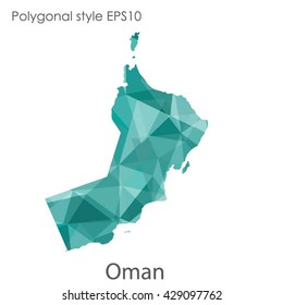 Oman map in geometric polygonal style.Abstract Oman map with triangle.Mosaic of Oman map background.