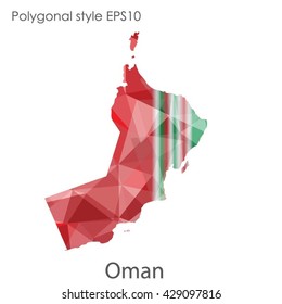Oman map in geometric polygonal style.Abstract Oman map with triangle.Mosaic of Oman map background.