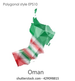 Oman map in geometric polygonal style.Abstract Oman map with triangle.Mosaic of Oman map background.