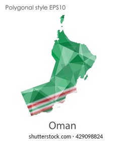 Oman map in geometric polygonal style.Abstract Oman map with triangle.Mosaic of Oman map background.