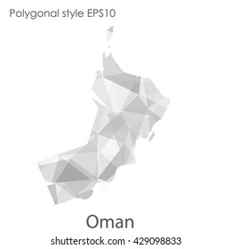Oman map in geometric polygonal style.Abstract Oman map with triangle.Mosaic of Oman map background.