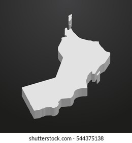 Oman map in gray on a black background 3d