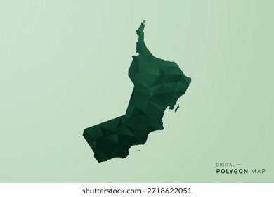 Oman Map - Green Polygon Style Vektorgrafik, Low Poly Geometrisches Design mit sauberer Silhouette auf weichgrünem Hintergrund.