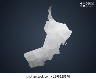Oman map grey polygon red triangle mosaic with dark background. style gradient vector.