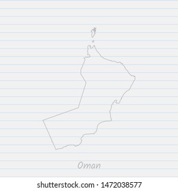 Oman map hand drawn gray outline on notebook background. Vector Illustration EPS10.