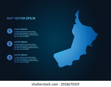 Oman map, infographic style , on dark background with Map World. Wire frame 3D mesh , map 3D,