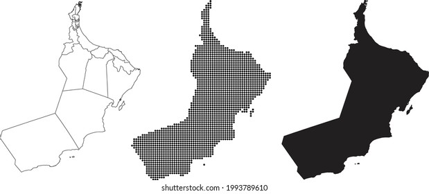 Mapa de Omán aislado en un fondo blanco.