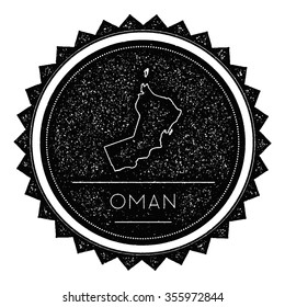 Oman Map Label with Retro Vintage Styled Design. Hipster grungy insignia vector illustration