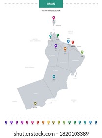 Oman map with location pointer marks. Infographic vector template, isolated on white background. 