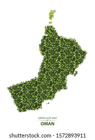 oman map made up of green leaf on white background vector  illustration of a forest is conceptual of the global green environmental issues worldwide