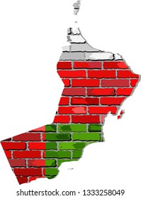 Oman map on a brick wall - Illustration,  
Oman map with flag inside