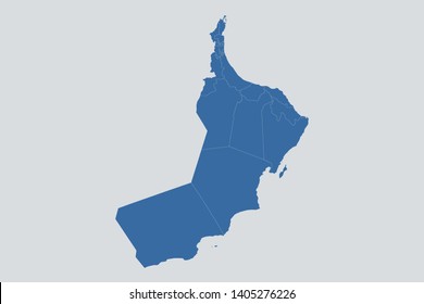 Oman map on gray background vector, Oman Map Outline Shape Blue on White Vector Illustration, Map of Asia. Symbol for your web site design map logo. app, ui, eps10.