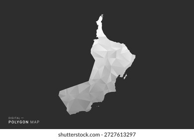 Mapa de Omán - Ilustración vectorial de estilo polígono en diseño geométrico de bajo poli negro, gris y blanco, silueta mínima, aislado para infografía.