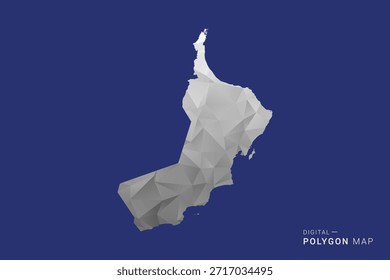 Mapa de Omã - Polígono Branco e Preto mapa Estilo Ilustração Vetor, Projeto Geométrico de Poli Baixo, Isolado no Fundo azul.