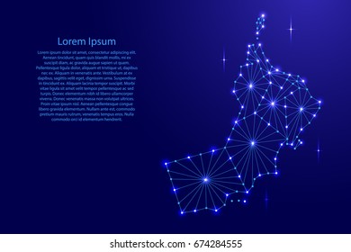 Oman map of polygonal mosaic lines network, rays and space stars of vector illustration.