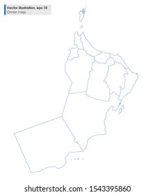 oman map with regions vector line illustration on white background