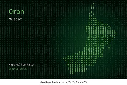Oman Map Shown in Binary Code Pattern. TSMC. Matrix numbers, zero, one. World Countries Vector Maps. Digital Series