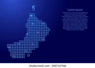 Oman map silhouette from blue mosaic structure squares and glowing stars. Vector illustration.
