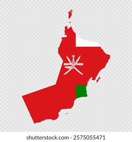 Oman map silhouette with flag.