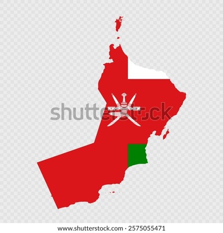 Oman map silhouette with flag.