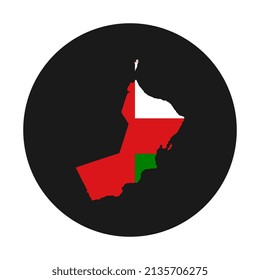 Oman map silhouette with flag on black background