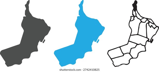 Oman Map Silhouette Set with Administrative Governorates and Musandam Enclave - Isolated Vector Illustration for Infographics and Geography