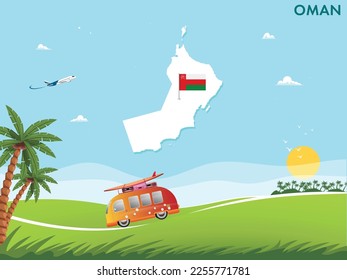 Oman map with travel and tourism theme vector illustration design