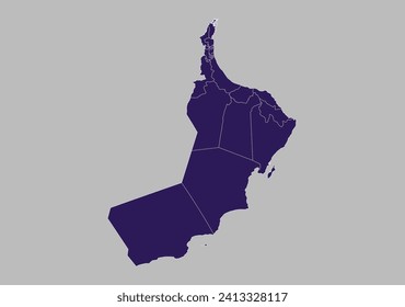Oman map vector, Blue purple color isolated on gray background.