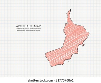 Oman map of vector color silhouette chaotic hand drawn scribble sketch on grid paper.