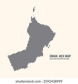 Oman Map Vector Hexagonal Halftone Pattern Isolate On Light Background. Hex Texture in the Form of a Map of Oman. Modern Technological Contour Map of Oman for Design or Business Projects