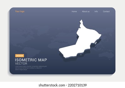 Oman map white on blue background with isometric vector.