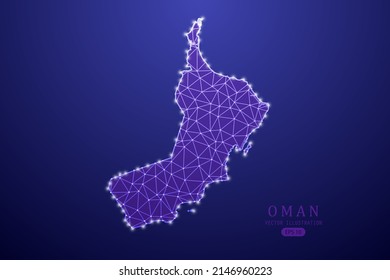 Oman Map - World Map International vector template with purple mash line, point scales, and polygon style isolated on purple technology background - Vector illustration eps 10