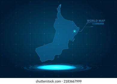 Oman Map - World Map International vector template with Hologram in perspective style and HUD, GUI, UI interface isolated on blue background for design - Vector illustration eps 10