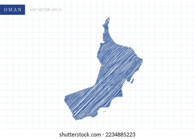 Oman Map - World Map International vector template with blue outline graphic and pen drawing sketch style isolated on white grid background for design, website - Vector illustration eps 10