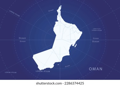 Oman Map - World Map International vector template with High detailed and white color including circle line on blue background for design, infographic, website - Vector illustration eps 10