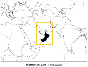 Oman map yellow frame geography national 