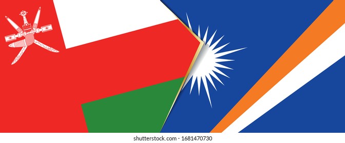 Oman and Marshall Islands flags, two vector flags symbol of relationship or confrontation.