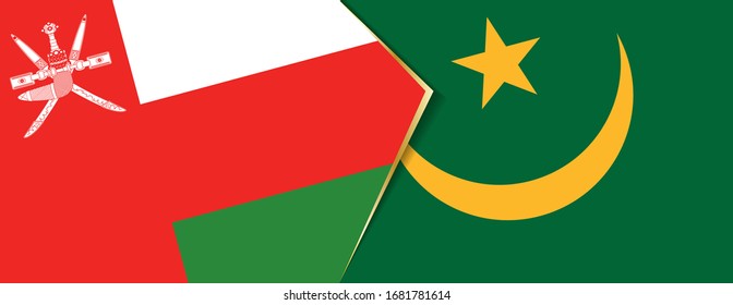 Oman and Mauritania flags, two vector flags symbol of relationship or confrontation.