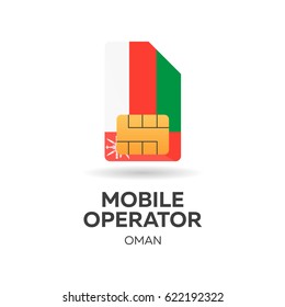 Oman mobile operator. SIM card with flag. Vector illustration