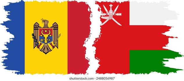 Oman and Moldova grunge flags connection, vector