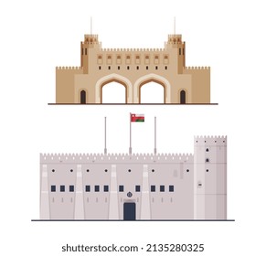 Oman Muscat City Historical Building and Landmarks Vector Set