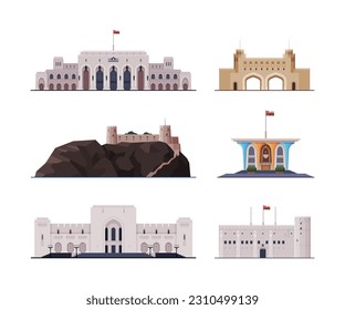 Oman Muscat City Historical Building and Landmarks with Authentic Heritage Vector Set