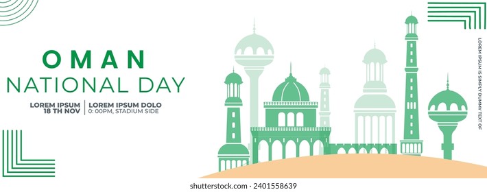 Oman national day background design . Independence Day 18 November Celebration Template for Poster, Banner, Advertising. Vector Illustration. 