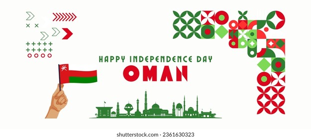 Oman national day banner for independence day anniversary. Flag of oman and modern geometric retro abstract design